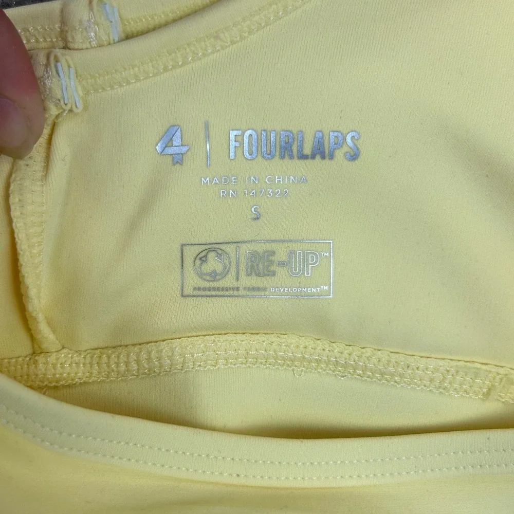 Fourlaps Solo Sports Bra Womens Small‎ Yellow Nylon Stretch One Shoulder Yoga